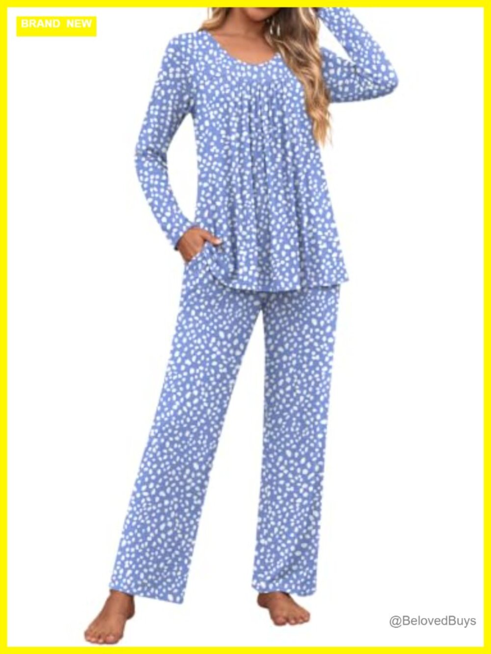 2 Piece Pajama Set Long Sleeve PJ Set with Pockets Loungewear